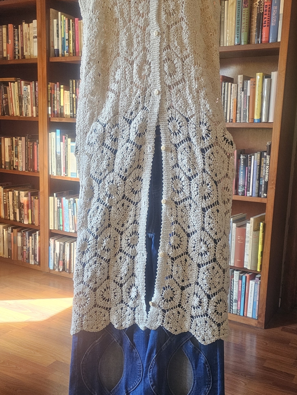 Handmade Crochet Open Cardigan Vest in Light Beige